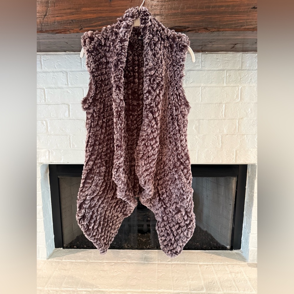 Love Token Plush Faux Fur Vest in Deep Plum and Pale Mauve